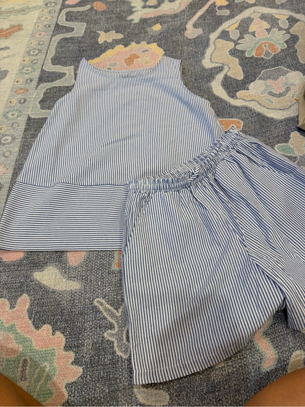 Women’s' Striped Blue & White Tank Top and Shorts Set